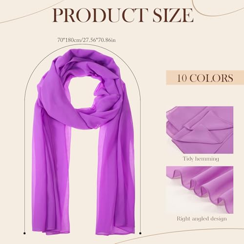 10 Pack Solid Color Chiffon Hijabs, Large Chiffon Hijabs Scarves for Women Muslim Head Wraps Turban Soft Shawls and Wraps for Muslim Women, Lightweight and Breathable2