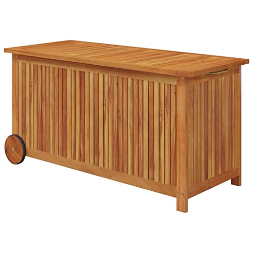 Boîte de rangement d'extérieur avec roulettes, conteneur de terrasse en bois pour coussins et outils, idéal pour l'organisation du jardin, de la piscine et du garage, 113 x 50 cm