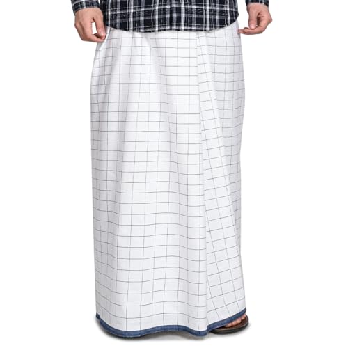 Image of Pure Cotton Lungi for Men, Premium Ethnicwear for Men | Blue Checkered Lungi | Hem Stitched Premium Single Dhoti | 100% Cotton Mundu (1.90 x 1.28 Meters)