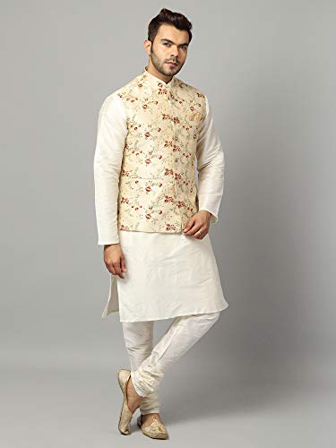 Image of Uri and MacKenzie Men's Silk Blend Kurta Pyjama with Stylish Embroidered Ethnic Jacket