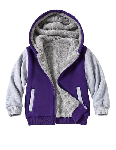 Image of Kids Zip-Up Hooded for Boys Sherpa Lined Jacket Winter Outdoor Sweatshirt Warm Coat 3-14 Years