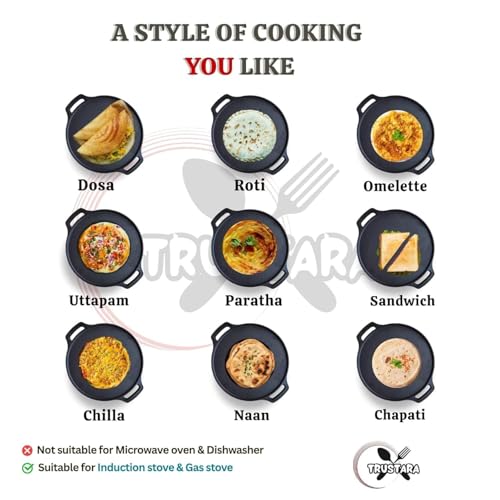 Image of Pre-Seasoned Cast Iron Tawa for Dosa /Chapathi /Roti | 29 cm, 2.7kg| Gas & Induction Stove-Friendly | Non-Stick, Pre-Seasoned Tawa, Long Lasting & Toxin-Free, No Chemical Coating, Black-M24
