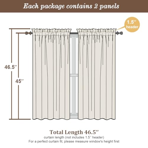 Image of Chyhomenyc Hunter Green Sheer Curtains 45 Inch Long 2 Panels, Short Voile Drapes for Dinning Small Windows Bathroom Living Room Bedroom, Rod Pocket, 42Wx45L Inches