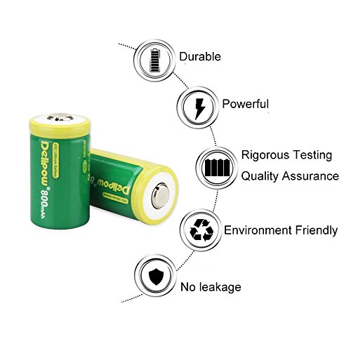 Delipow CR2 Rechargeable Batteries, 3-Volt, 800mAh, Lithium, MSDS Approved, Pre-Charged Photo Camera Battery (4-Pack)