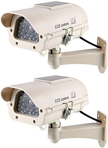 XYWHPGV Fausse caméra de sécurité système de surveillance CCTV factice à énergie solaire avec voyant d'avertissement LED rouge clignotant, autocollant pour la maison extérieur intérieur blanc 2 pièces