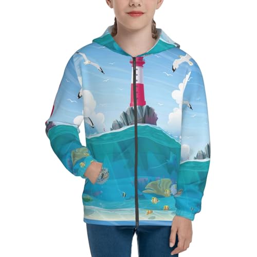 Lighthouse Sea Port Kids Pullover Hoodies Boys Zip Up Sweatshirts Girls Athletic Clothes with Pocket3