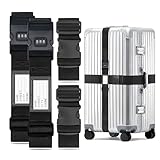 WISYOK Koffergurt mit Zahlenschloss 4 Stück, Kofferband Gurt Schwarz, Erweiterte Koffergurte Maximal 200cm+250cm, Sicher Kofferbänder, Robuster Koffer Gurtband, Luggage Strap für Reisen und Flugreise