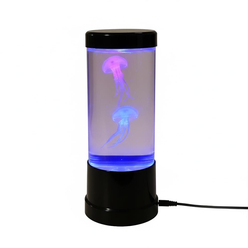 B&G International Lampe Aquarium Méduse LED – 2 Méduses Colorées, Changement Automatique, Double Alimentation,
