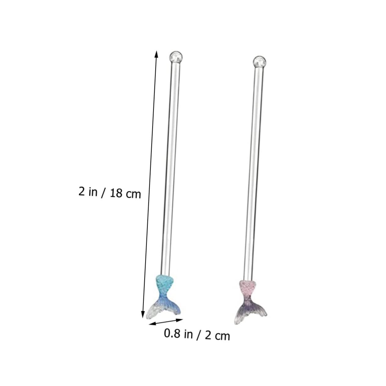 Hemobllo 2Pcs Mermaid Shaped Glass Drink Stirrer Sticks Creative Reusable Swizzle Sticks for Cocktails Juice and Beverages for Home Bar and Parties