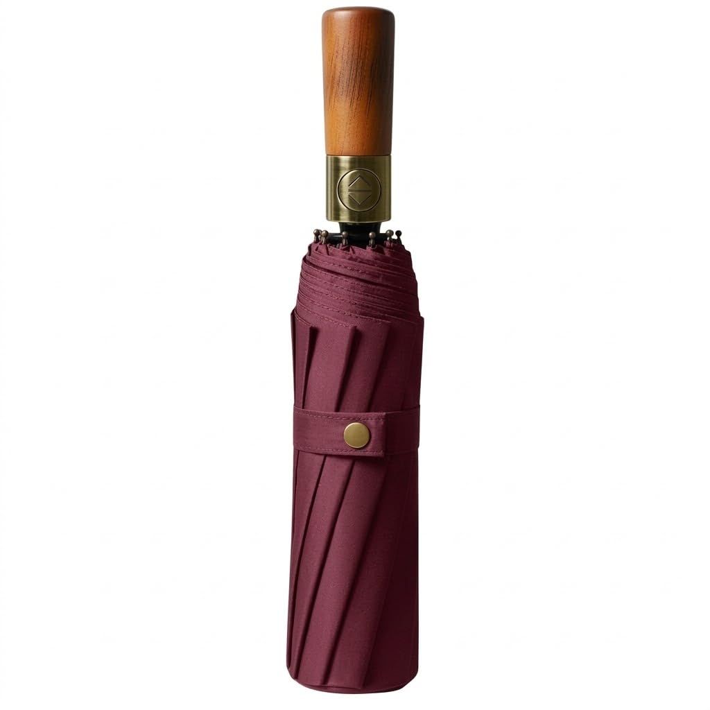 Small Wooden Handle Automatic Open/Close Folding Umbrella, Compact UV Protaction Umbrella, Stick Golf Umbrellas for Rain, Sun & Wind Protection.-image-46