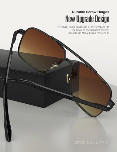 Image of LUENX Polarized Square Aviator Sunglasses for Men,Trendy Retro Oversized Rectangular Frame UV400 Protection