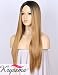 K’ryssma Ombre Synthetic Wig M03800 - Full Machine Made Long Straight Blonde Wig Black Roots Middle Parting Cheap Wigs for Women 22 inches + Wig Cap