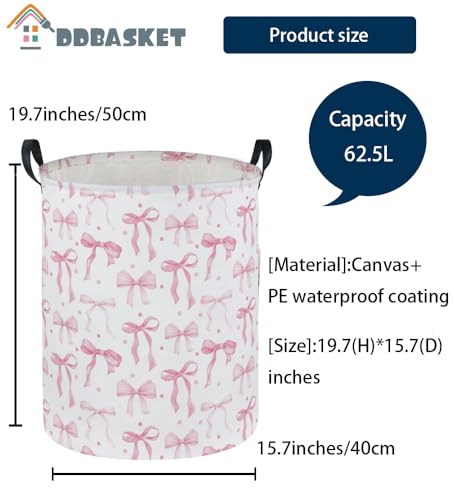 Image of Pink Laundry Basket Bow Hamper for Nursery Hamper Cute Storage Bin Room Decor for Home(Bow)
