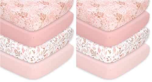 Image of The Peanutshell 8-Pack Fitted Crib Sheet Set - Super Soft & Breathable Baby Girl Crib Sheets, Nursery Decor, Fit for Standard Mattress Cover- Whimsical Floral