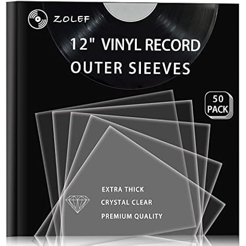ZOLEF Vinyl Record Outer Sleeves 50 Pack for 12 inch Records, Loose fit, Clear Cover Protective, 3mil+ Thick, Fit for Single & Double LP Storage Cover