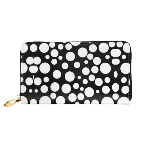 Portefeuille femme en cuir noir et blanc à pois avec fermeture éclair élégante