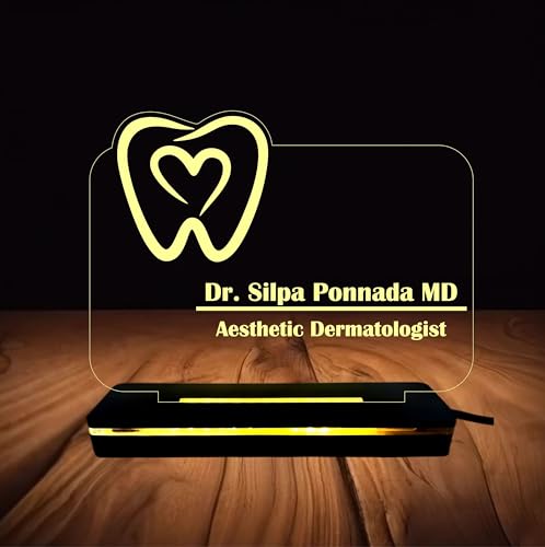 Image of PRINTKART Doctors Name and Designation Personalised LED 3D Illusion Lamp Gift for Doctor Laser Cut Acrylic Transparent Material 7 x 5 Inches Dentist New with Wooden Base