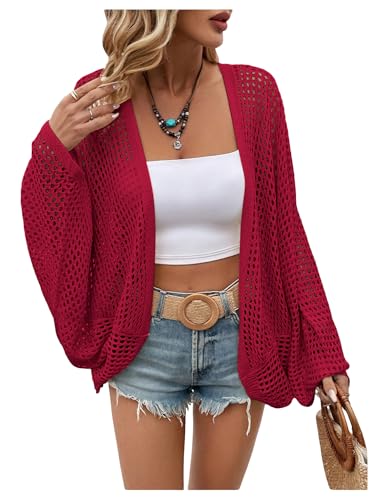 Image of Verdusa Women's Oversized Summer Cardigan Lightweight Sweater Crochet Knit Beach Cover Up Spring Vacation Outfits