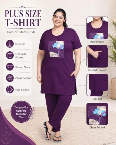 Image of In Love Women's Printed Cotton Plus Size Longline T-Shirt with Pockets | Cotton fabric - soft longline T-shirt with easy plus-size fit