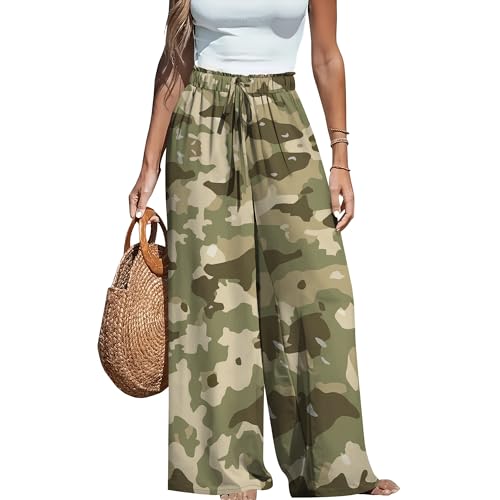 Casual High Waist Loose Wide Leg Pants for Women Floral Print Palazzo Pants Lounge Beach Vacation Trousers