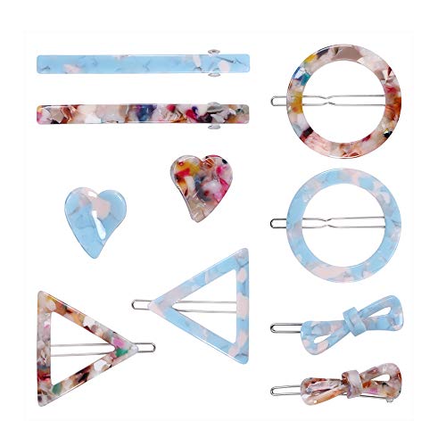 10 Pcs Acrylic Resin Hair Clips Set Minimalist Hollow Geometric Hair Pins Circle Two Colors Hair Barrettes Blue Hair Claw Clips Hair Styling Accessories for Women Ladies