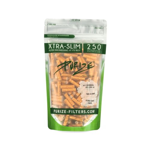 Purize Carbon Activated Extra Slim Filter Tips - 6mm - (250 Pack) - Enhance Your Smoking Experience with Advanced Filtration Technology - with Vastu Storage Mylar Bag (Cigarette)