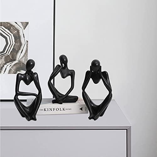 Estatua decorativa de resina estilo pensador negro grande miniatura 4