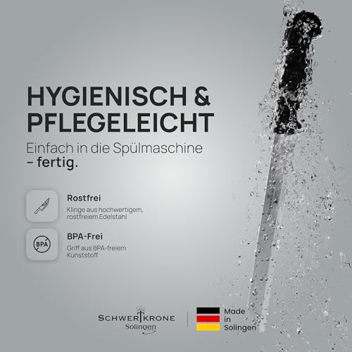 Foto von Schwertkrone® Brotmesser Wellenschliff [MADE IN SOLINGEN - GERMANY] - Bread Knife - Großes Brotmesser mit Griff - Brötchen- & Brotschneidemesser - Sägemesser aus Rostfreiem Edelstahl (Klinge: 19cm)