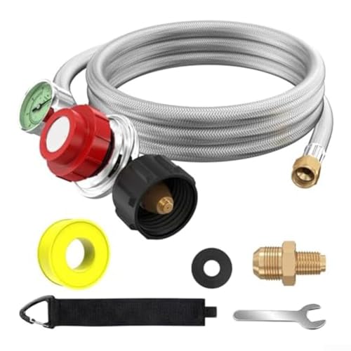 Regulador de propano ajustable, con manguera de 5 pies, medidor de presión 0-30 PSI, regulador de parrilla de gas ajustable resistente al calor, para cocinar al aire libre
