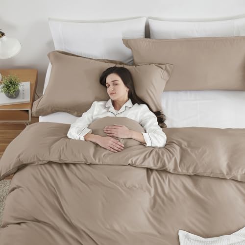 Image of Hearth & Harbor Khaki Duvet Cover Twin Size, 2 Piece Bedding Set | Soft Double Brushed Bedding Set, Button Closure, 1 Duvet Cover 68x90 Inches, 1 Pillow Sham