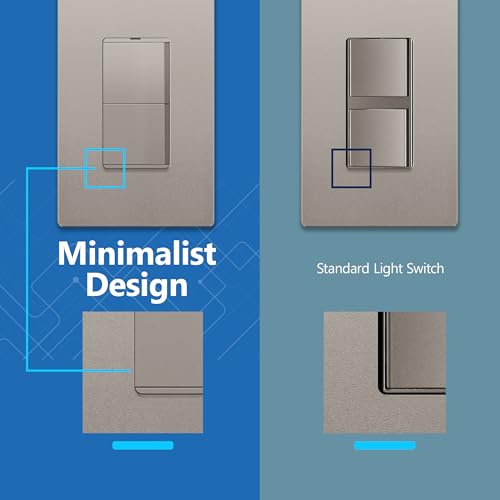 Image of LIDER Lighted Double Switch with Screwless Wall Plate, Combination Frameless Decorator Switch with Locator Light, Ground Terminal Single Pole, 15A 120V, UL Listed, Thermoplastic, Matte Nickel, 2-Pack