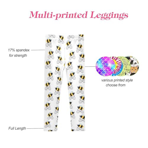 CaTaKu Girls Leggings Funny Bees Bicycle Leggings for Girls Kids Athletic Workout Yoga Pants Size 4-10T4