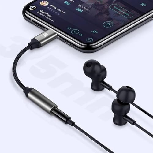 Image of AUDIOCULAR D16 Lightning to 3.5mm DAC Amp Adapter, Portable Audio Converter with Mic Support, Smart Chip, for iPhone 7-14, SE, iPad, Plug & Play for Music, Calls, Travel (Grey)
