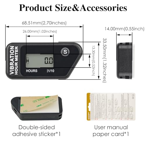 image for NInE-ROnG LCD Digital Hour Meter Gauge Vibration Activated,Waterproof 