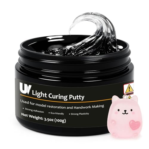 1DFAUL 100g UV Light Curing Putty, Solid Resin, Multi Purpose Adhesive High Hardness Quick Curing, for 3D Crafts, Repair, Modeling UV Clay & Nail Art