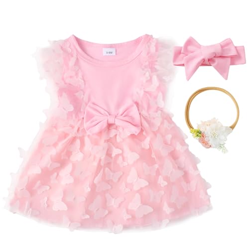 Newborn Infant Baby Girl Princess Bowknot Dress with Headband, Flower Tulle Dress Wedding Birthday Party Photography Outfits