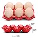 Flexzion Ceramic Egg Holder for Fridge - 6 Cups Egg Tray Half Dozen Porcelain Container Keeper Storage Organizer Decorative Serving Dish Serveware for Refrigerator Countertop Display Kitchen (Red)