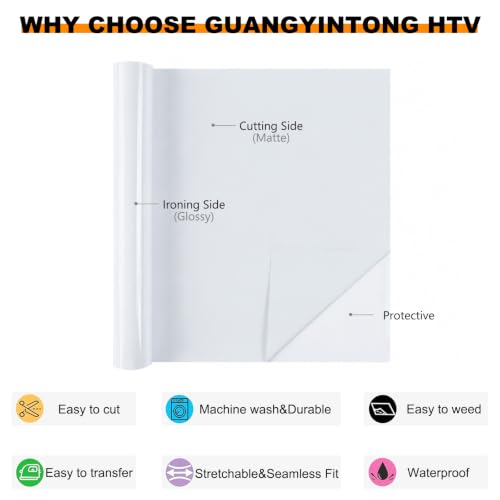 Image of guangyintong Heat Transfer Vinyl 12 inch x 55ft White Iron on Vinyl