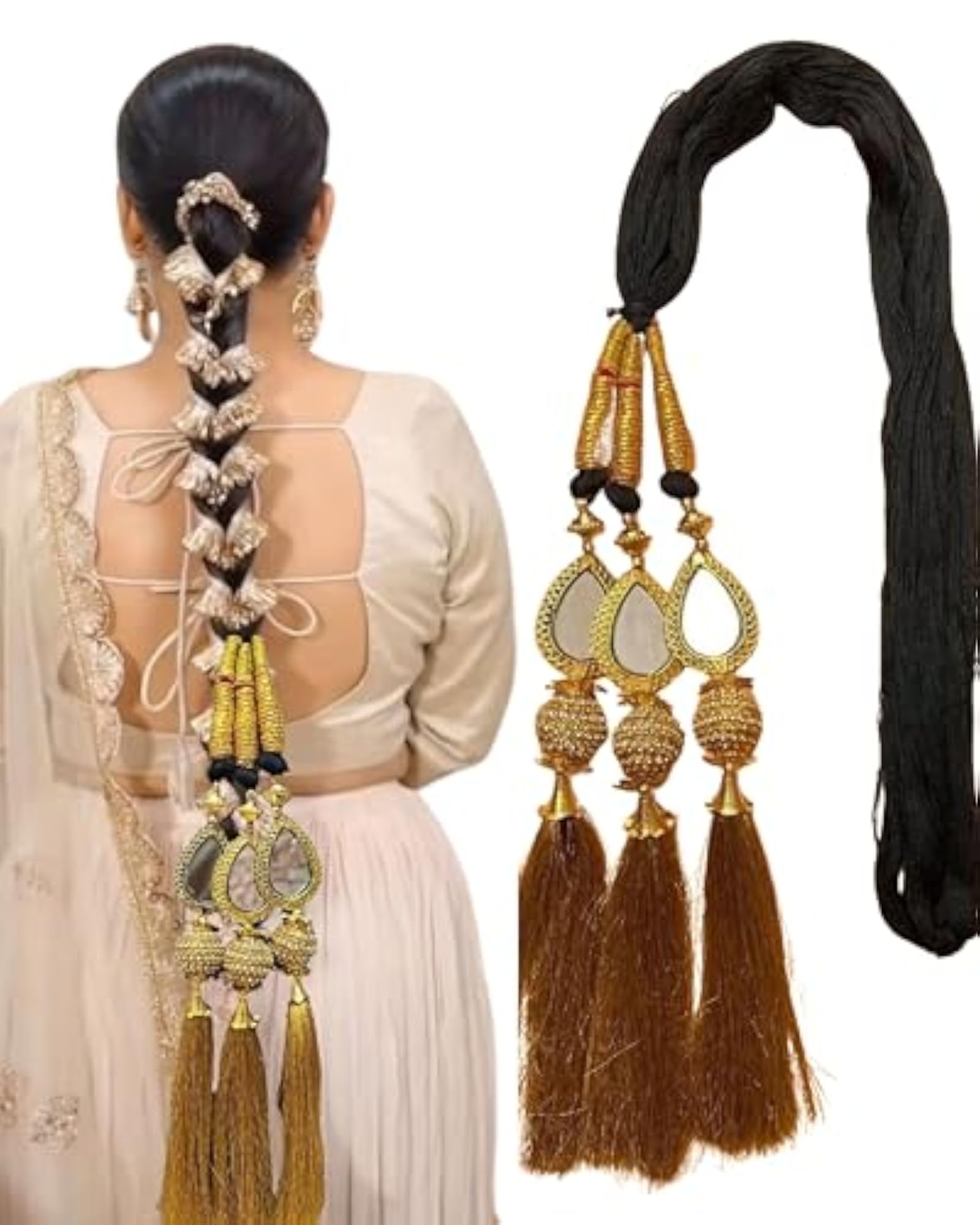 Heavy Lace Design Parandi with Golden Gotapatti Dori, Hair Accessory