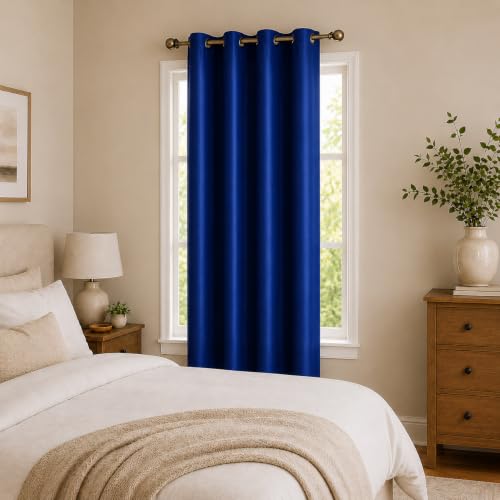 Image of Polyester Eyelet Door Curtain, Solid Plain Light Filtering Curtain for Bedroom, Living Room & Home Office, 7 Feet (84 x 48 Inch), Blue, Pack of 1