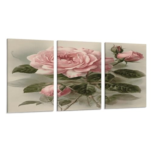 Impressions sur toile suspendue verticale triptyque rose vintage pour chambre