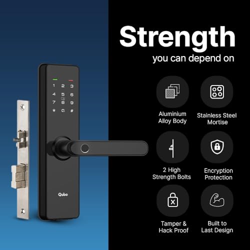 QUBO Smart Door Lock Essential (2025 Edition) from Hero Group | 6-Way Unlocking | Fingerprint | OTP Remote Unlocking | PIN | RFID Card | Mobile App | Mechanical Key | 1 Year Brand Warranty | (Black) 4 41waELyq00L