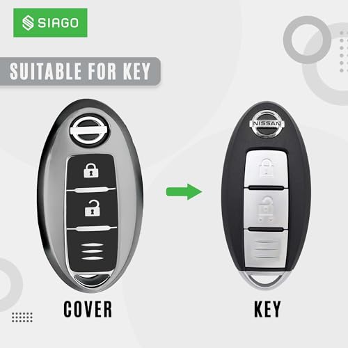 Image of SIAGO TPU Key Cover and Round Key Chain Compatible with Micra, Sunny, Micra Active, Magnite, Teana 2 Button Flip Key (Grey)