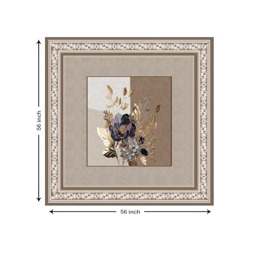 Image of Cloth Fusion Velvet Floral Square Shape Dining Table Cover Cloth 4 Seater with Stunning Gold Foil Design for Home Decor (56x56 Inch Square, Taupe)