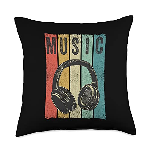 Electronic Music Lover DJ Gift Vintage Retro Headphones Throw Pillow