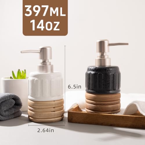 Image of 2 Pcs Soap Dispenser Bathroom, 14 Oz Liquid Hand Dish Soap Dispensers for Bathroom Countertop and Kitchen Sink, Ceramic Hand Soap, Dish Soap & Lotion Bottles, Modern Rustic Home Decor