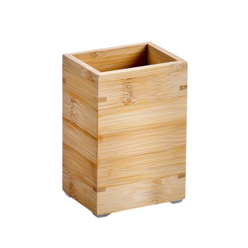 KESPER | Zahnbürstenhalter mit Ablaufgitter, Material: Bambus, Maße: 8,5 x 6,5 x 12 cm, Farbe: Natur Braun | 19401