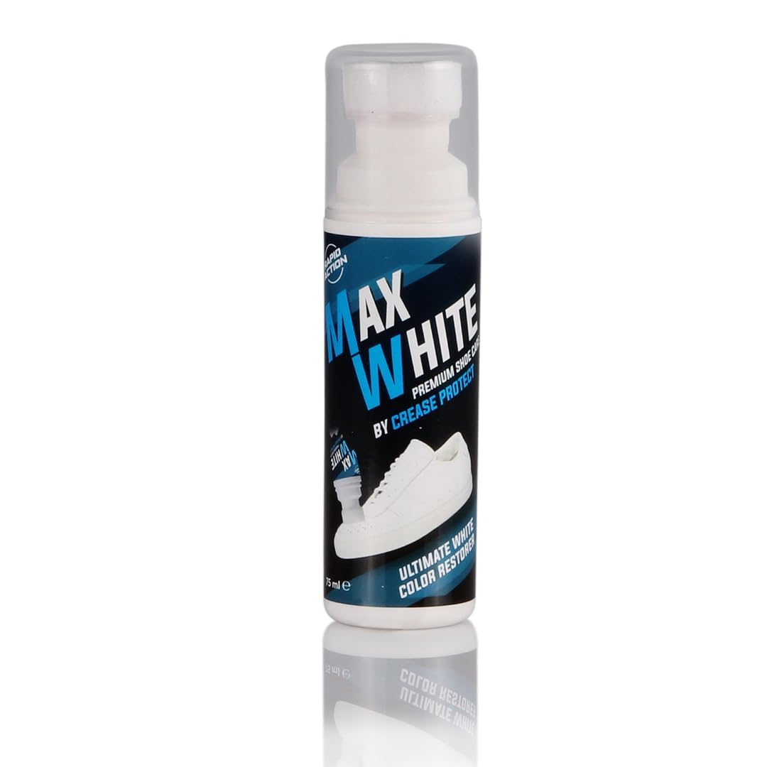 Crease ProtectMax White Shoe Whitener - Instant White Colour Restorer & Polish for Trainers, Sneakers, Canvas & Leather Shoes - Brighten & Clean Soles for a Fresh Look