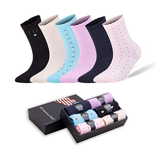 AWS/American Made 6 Pairs Bamboo Crew Socks for Women Shoe Size 6 to 9 with Gift Box