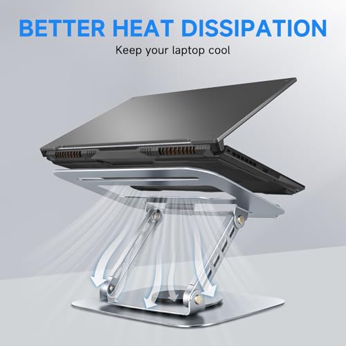 Image of Leeboom Ergonomic Laptop Stand for Desk, 360 Rotating Aluminum Laptop Riser, Adjustable Notebook Holder for MacBook Air /Pro, Dell, HP, Lenovo (10-15.6 inch, Silver) - Not for Gaming Laptops